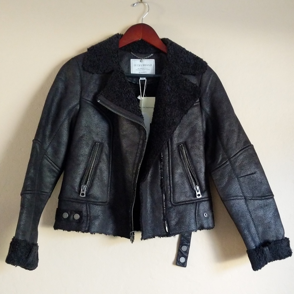 Lucky Brand Jacket Moto Short Faux Fur Crop